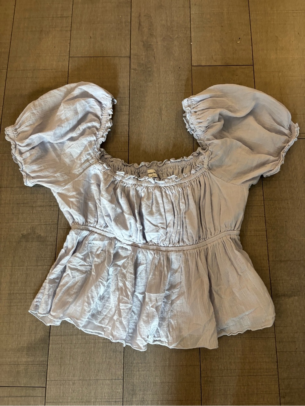 4 for $25- Sunday Best Light Blue Puff-Sleeve Peplum Top-100% Cotton